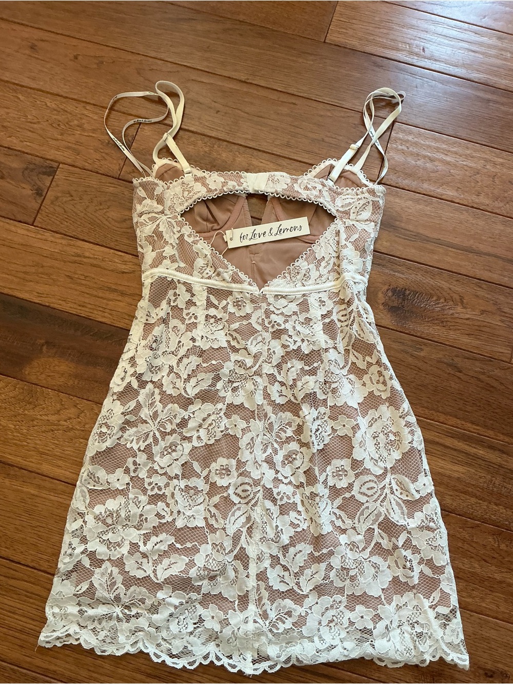 NWT For Love & Lemons Jillian Mini Dress Ivory White Lace Bustier, size small - Picture 7 of 10